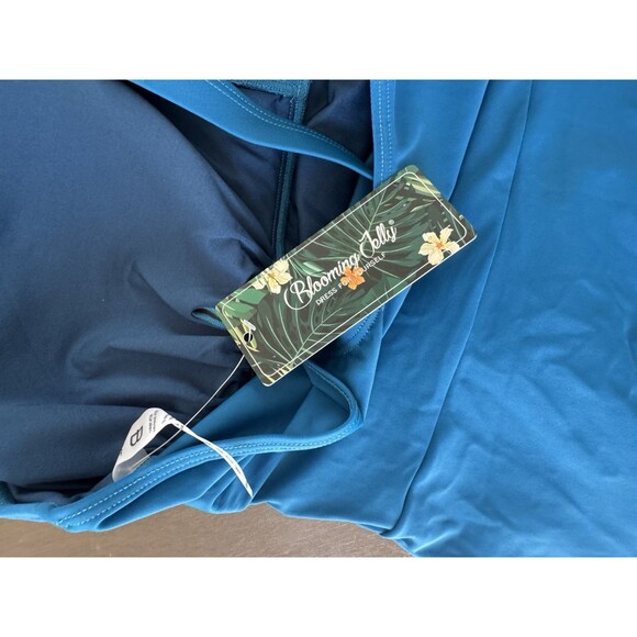 Women's Plus Size Swim Dress Tummy Control Swimsuit Blue size XXL Criss Cross - Picture 14 of 15